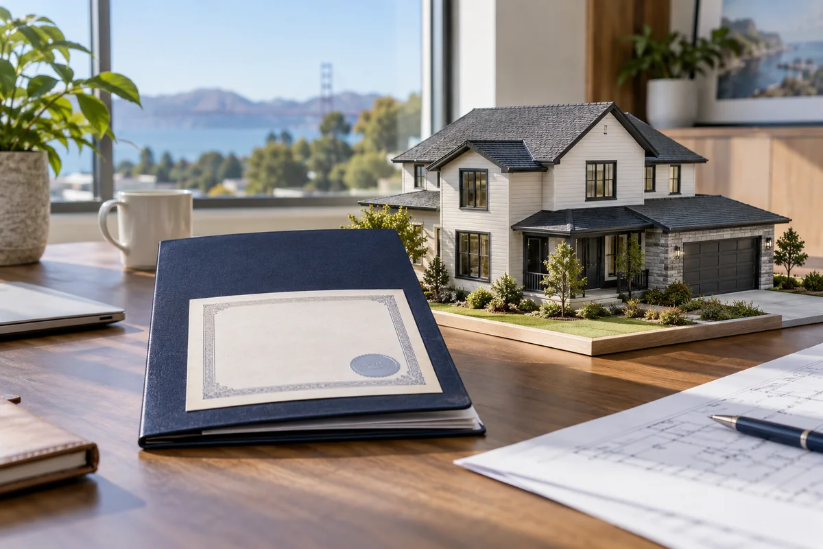 Two distinct protective concepts: small surety document folder and full home model behind it.