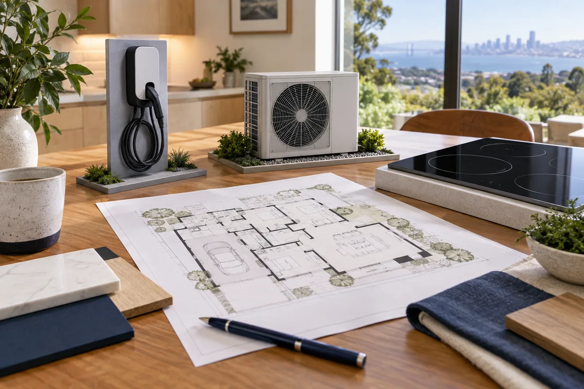 Home floor plan surrounded by EV charger model.