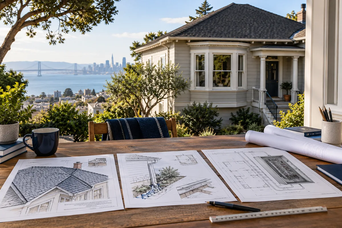 Older Bay Area home shown with roof.